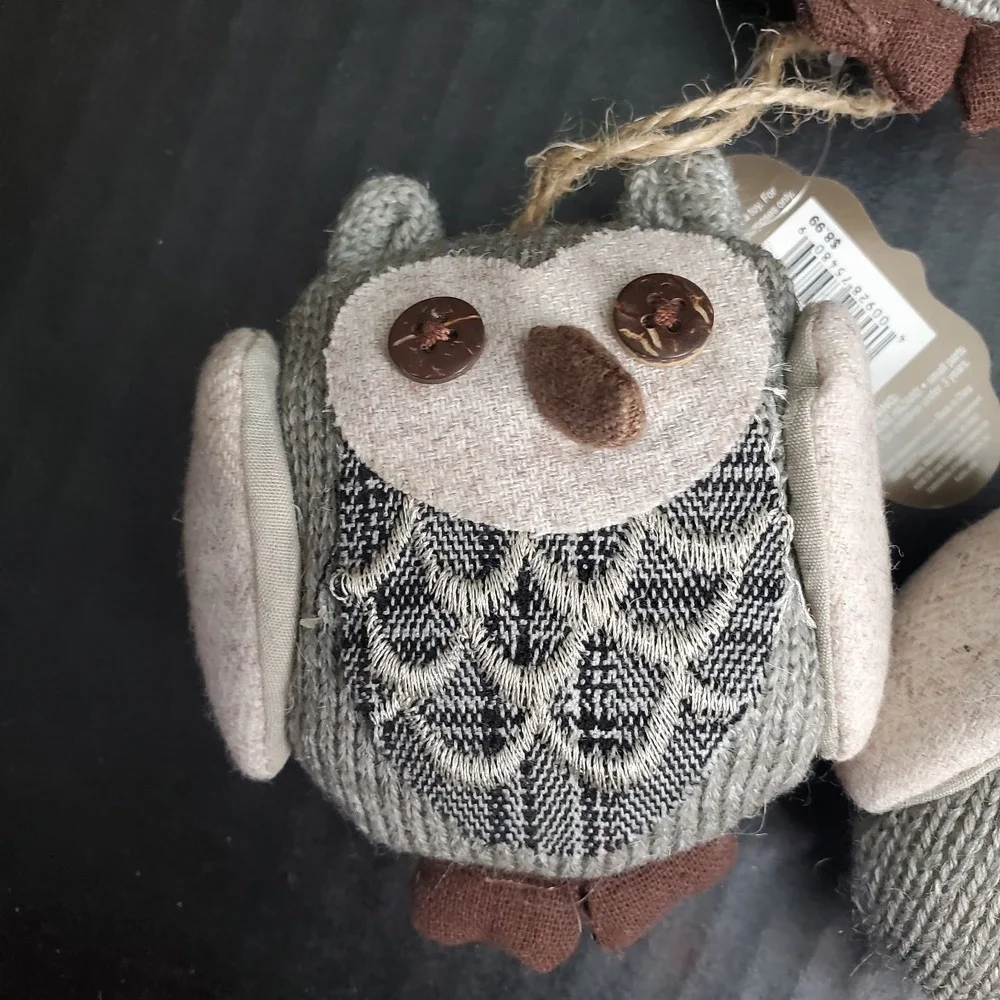 Gray Sweater Knit Owl Plush Ornaments Set Of 5 Stuffed 3.5